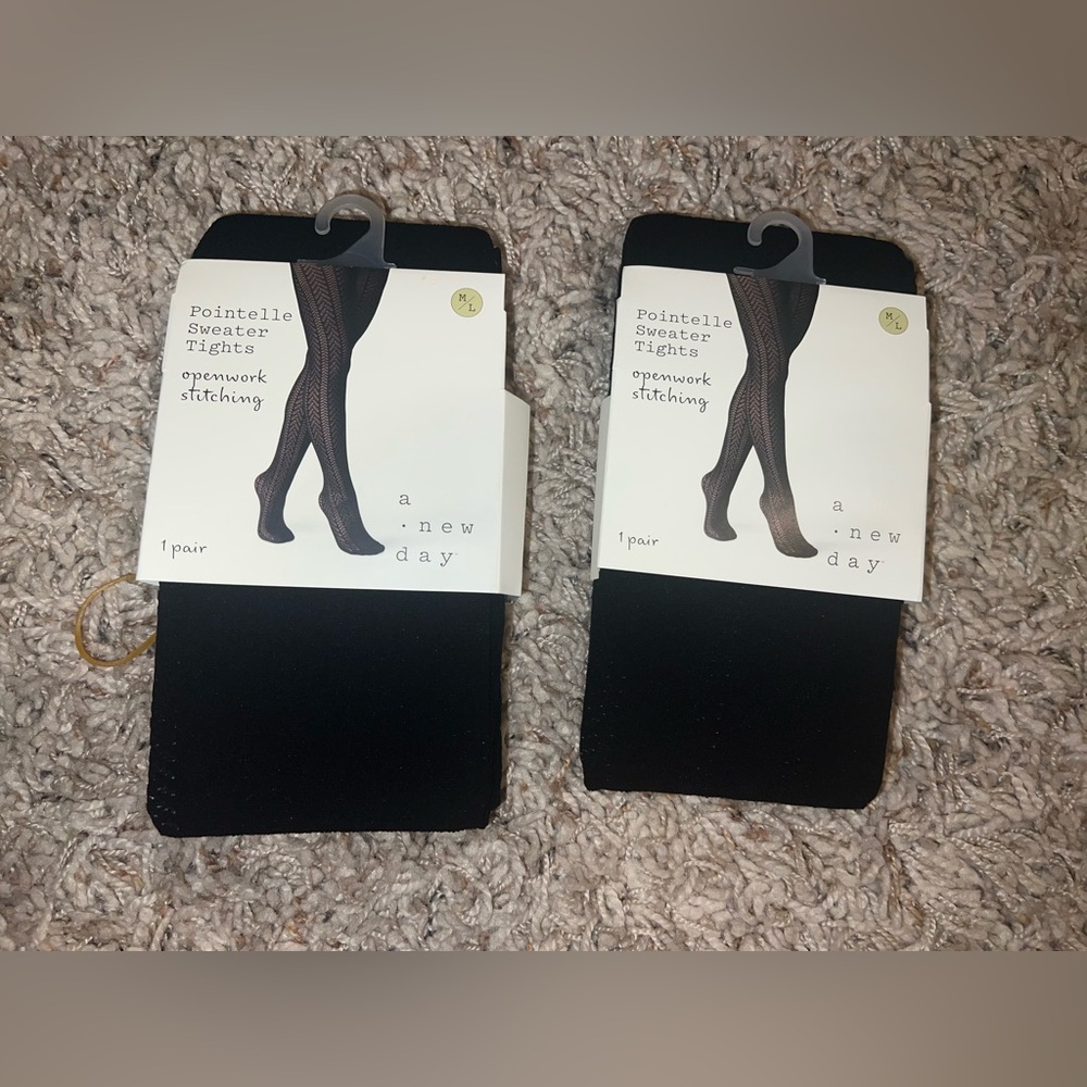 Two pairs of black decorative tights medium/large new